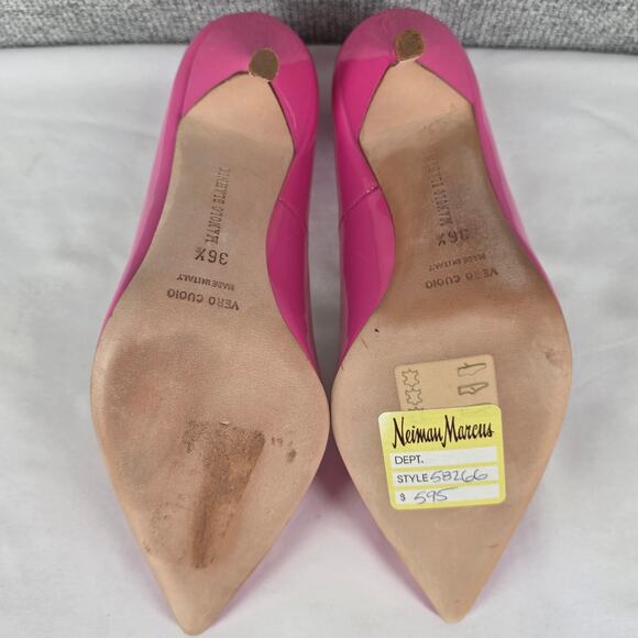 MANOLO BLAHNIK WOMEN'S HOT PINK PATENT LEATHER HEEL PUMPS SIZE 6.5 STYLE 58266 - Picture 7 of 14